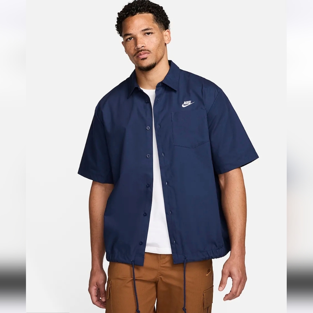 Nike Club Oxford Short-Sleeve Button-Up Shirt - Navy